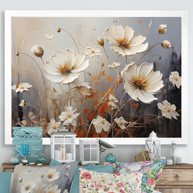 Champ captivant de fleurs I - reproduction, Cadre simple blanc, H 30 po x l 40 po x P 1,5 po