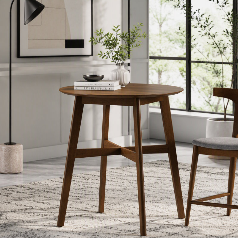 Table ronde Mid-Century à hauteur de comptoir avec pieds évasés en bois d'hévéa