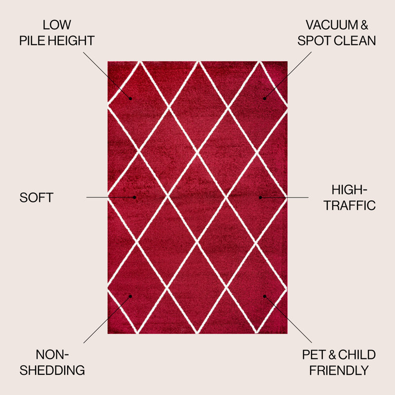 Bertrice Minimalist Diamond Trellis Red/White Rug, Rectangle 4' x 6'