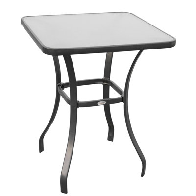 27" Square Garden Table With Tempered Glass - Stable Metal Base For Outdoor Spaces Black Style And Patio