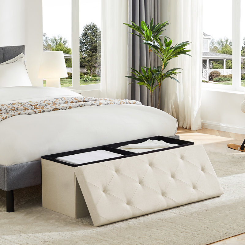 Repose-pieds standard capitonné de 43 po de largeur avec rangement, Beige