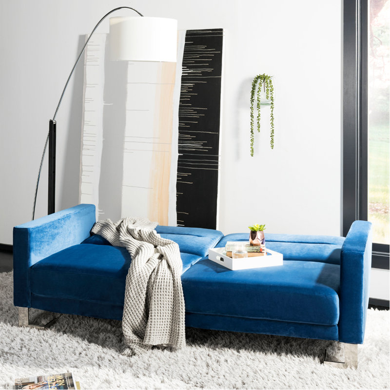 Hayasdan Full / Double 77.1'' Velvet Convertible Sofa, Navy/Silver