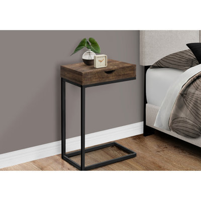 Table de salon moderne avec rangement, stratifié brun et embout en métal noir pour l'ameublement
