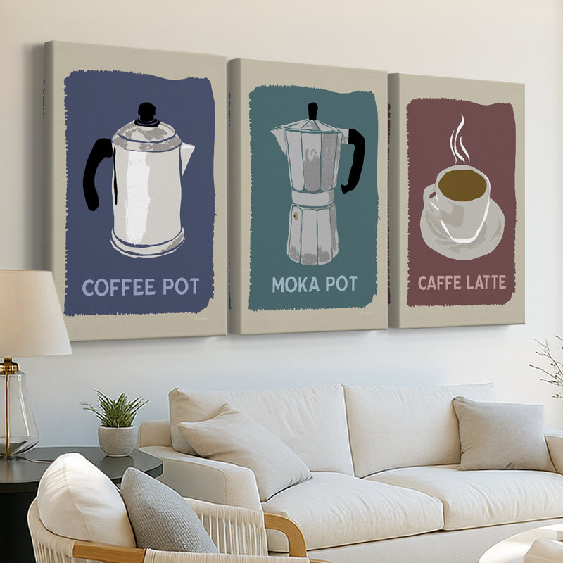 Modern Coffee I - Toile tendue avec châssis sur mesure - 3 pièces, H 12 po x l 24 po