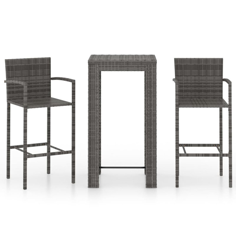 3 Piece Outdoor Bar Set with Armrest Poly Rattan, Grey