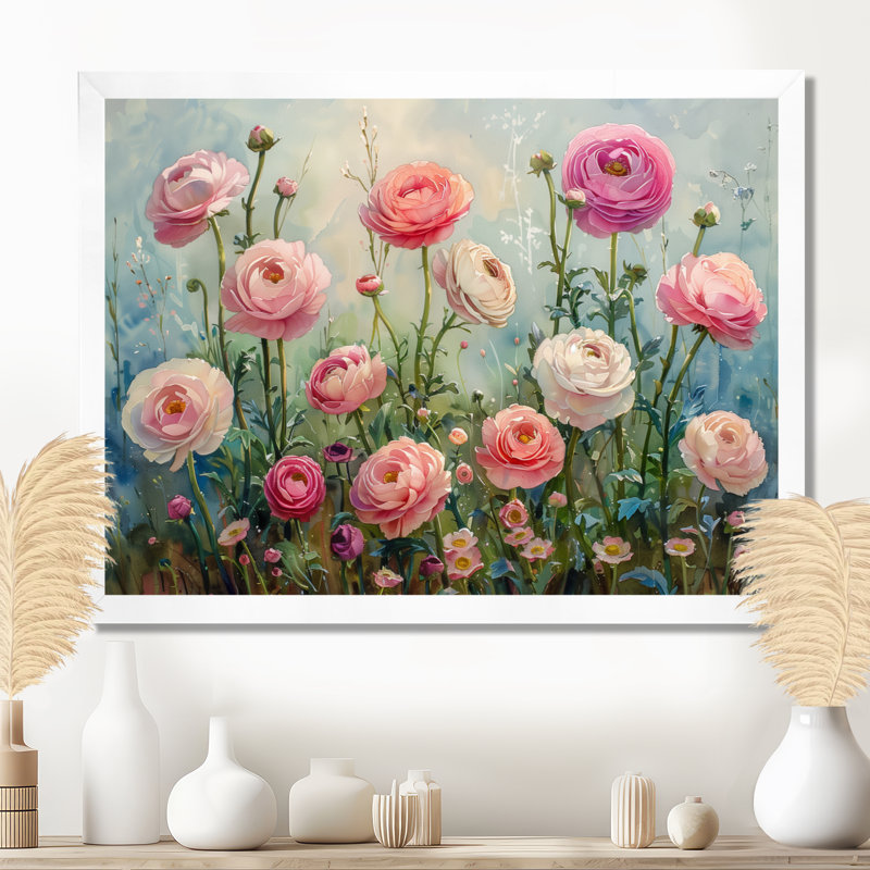 Décoration murale Garden of Love rose vert - Renoncule, Métal métal, H 12 po x l 20 po