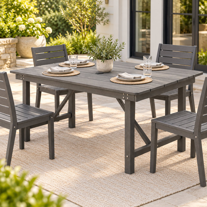 Red Barrel Studio HDPE Plastic Patio Outdoor Dining Table — Gray