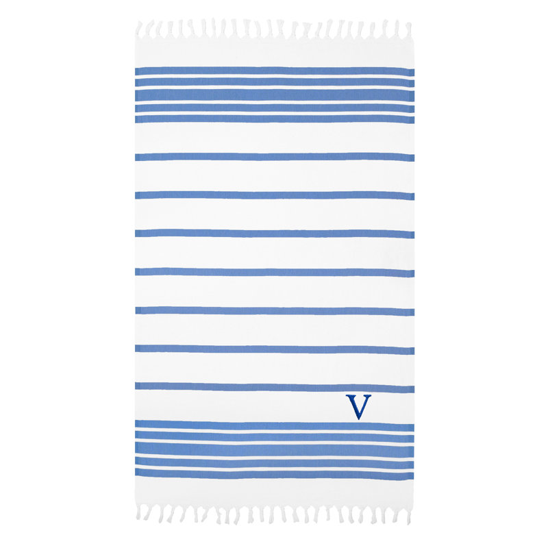 Serviette de plage 100% coton à chevrons, Bleu royal / marine, V