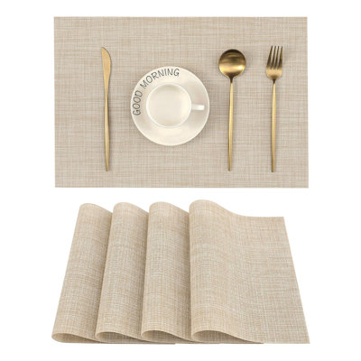 Plastic/Vinyl Placemats Set Of 4 - Woven Heat Resistant Place Mats, Washable Non-Slip Table Mats For Kitchen/Dining/Party/Outdoor(12 X 18 Inch)