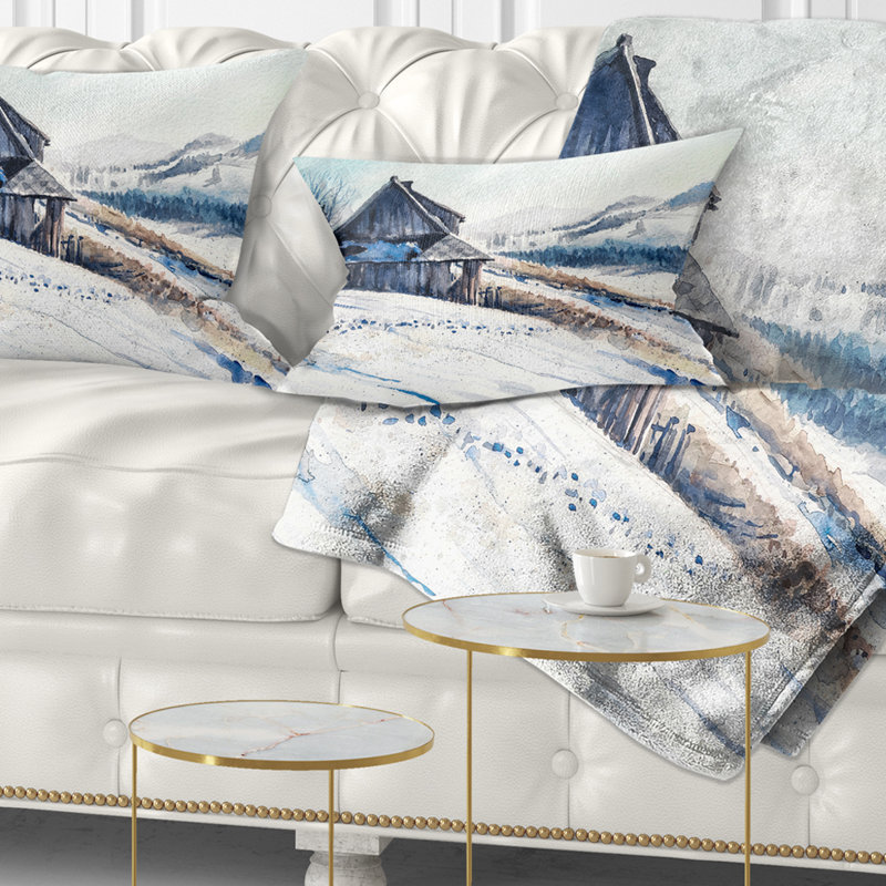 Coussin lombaire aquarelle Landscape Winter Mountains
