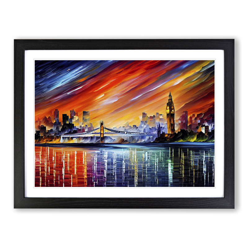 London Skyline - Single Picture Frame Painting, Black, 46cm H x 64cm W x 2cm D