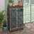 Modern Double Door Mirrored Shoe Cabinet - Brown Color, Frosted Glass, Silver Edging Design Brown, Accents