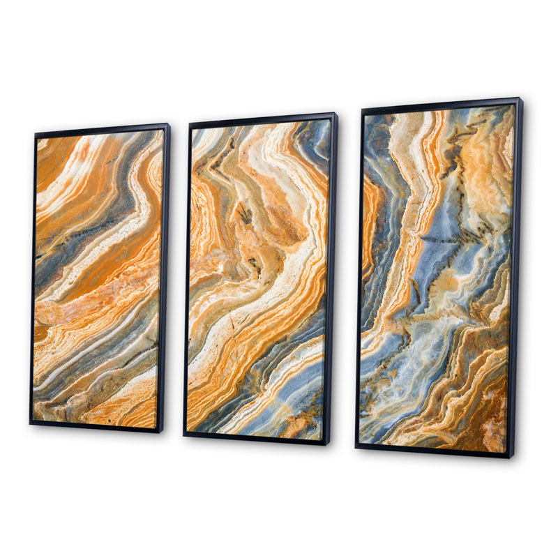 Se segment Layers of Marbled Rock - Ensemble de 3 reproductions sur toile, Noir, noir, noir, noir, H 28 po x l 36 po