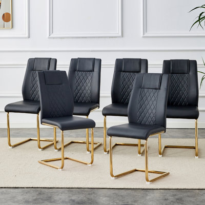Chaises de salle à manger modernes, chaises de restaurant et chaises rembourrées à pieds dorés en cuir artificiel, convenant aux cuisines, salons, chambres à coucher et bureaux. Ensemble de 4 pièces (gris + polyuréthane) C-001