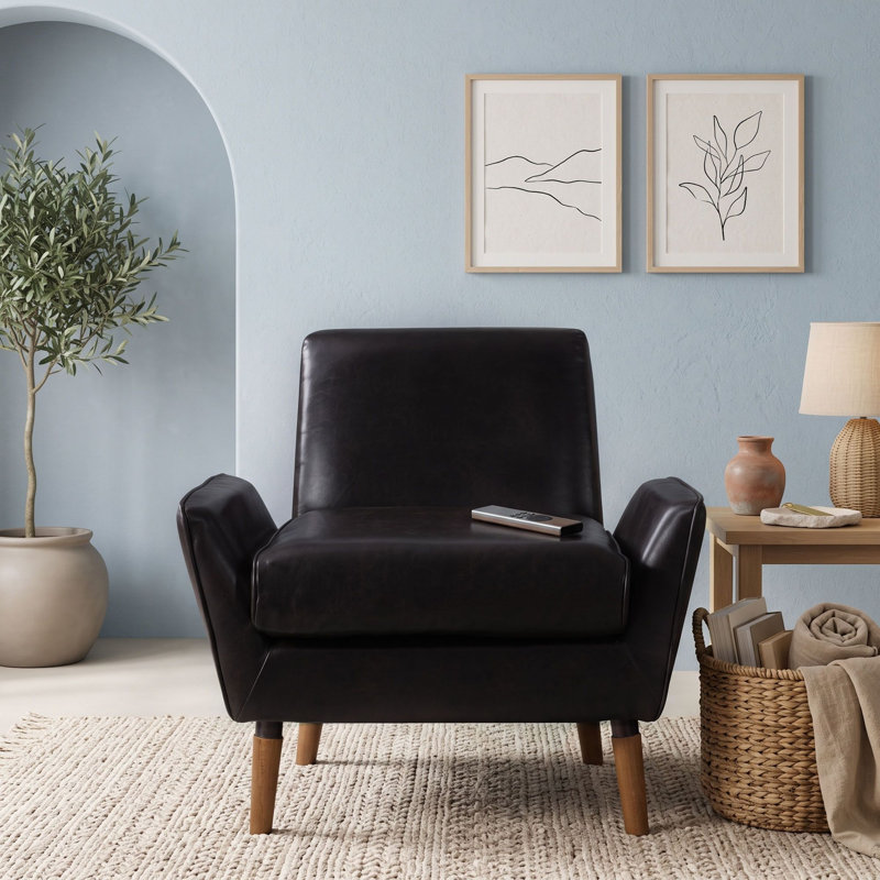 Fauteuil d'appoint rembourré avec pieds, PU Brown
