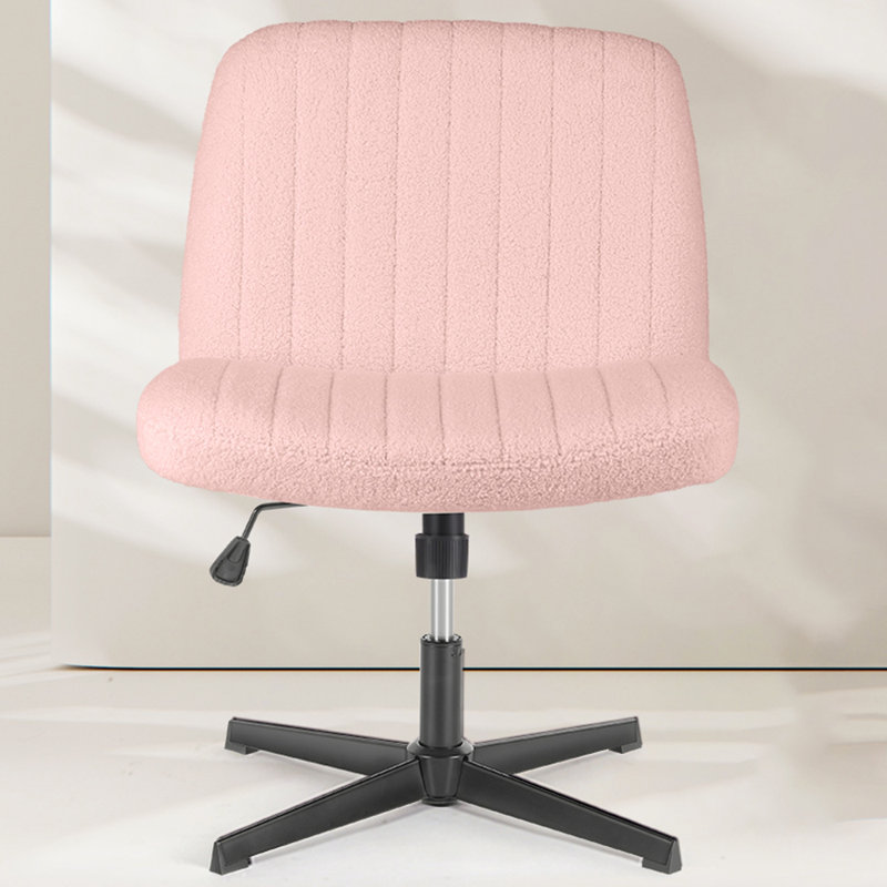 Brenae Upholstered Armless Swivel Task Chair, Teddy Fabric, Pink