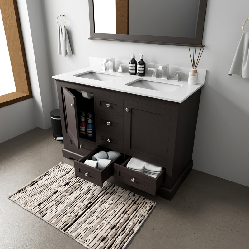 Meuble-lavabo double avec plateau en marbre de culture, Espresso