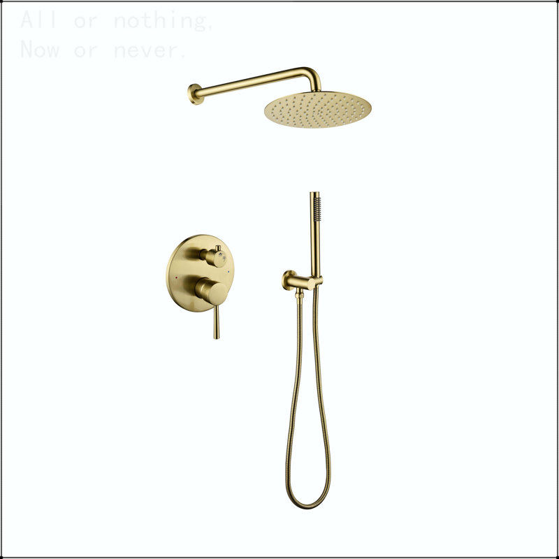 10-Inch Wall Mounted Rain Shower System with Handheld, Brushed Gold