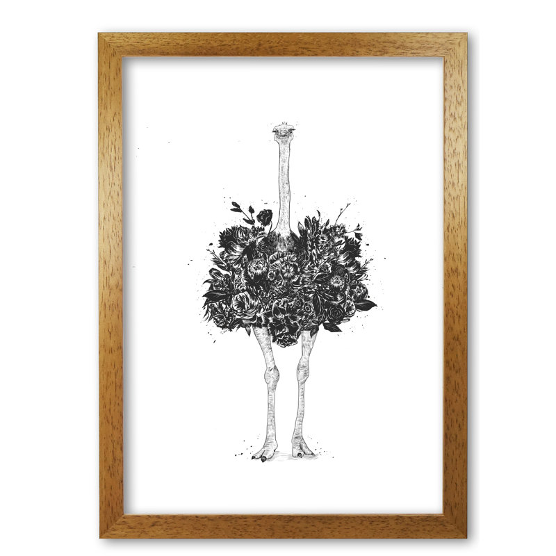 Floral Ostrich 1 Piece Wall Art, 42 cm H x 29.7 cm W x 5 cm D, Honey Oak