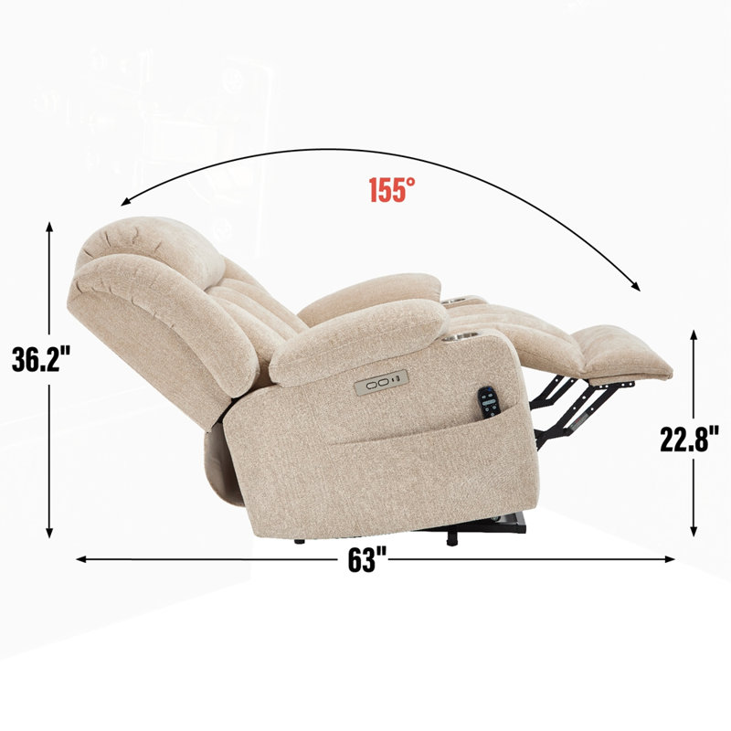 Chenille Power Lift Recliner Chair, Beige