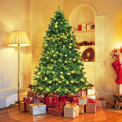 Sapin de Noël artificiel pré-éclairé 6,5 pi avec lumières DEL - Arbre à charnières de qualité supérieure pour la maison, le bureau, la fête - Charnières en métal, base pliable et sac de rangement