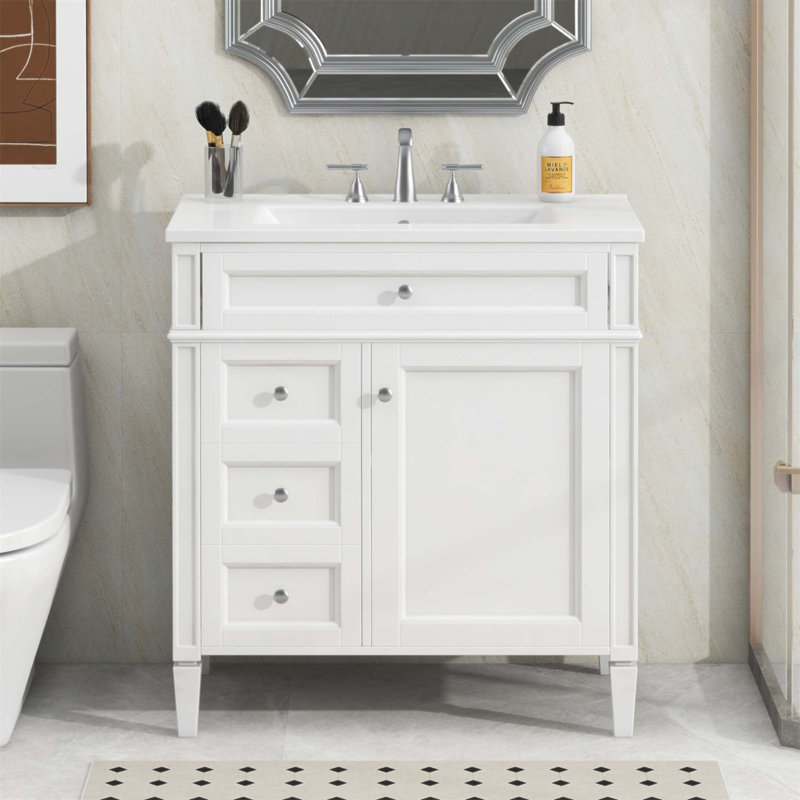 Meuble-lavabo moderne de 30 po avec lavabo supérieur, armoire de rangement spacieuse et glissières silencieuses pour une expérience utilisateur améliorée