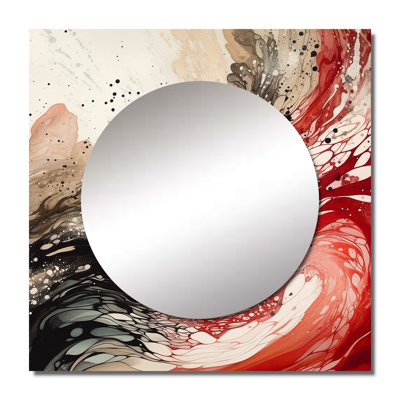 Red Black Chromatic Agate I - Abstract Square Mirror Wall Art For Bathroom