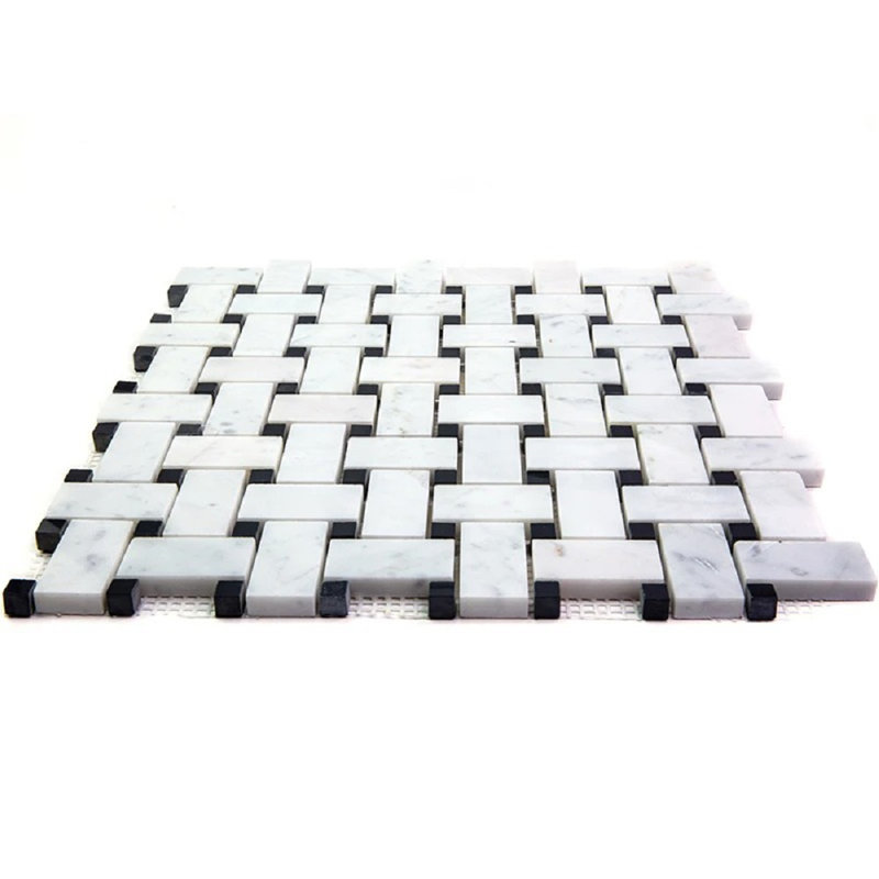 Carreau de mosaïque en pierre naturelle 12 po x 12 po, Blanc noir