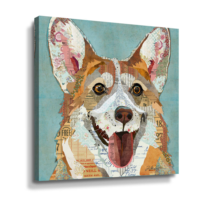 Corgi - peinture sur toile, L 10 po x H 10 po, Toile tendue