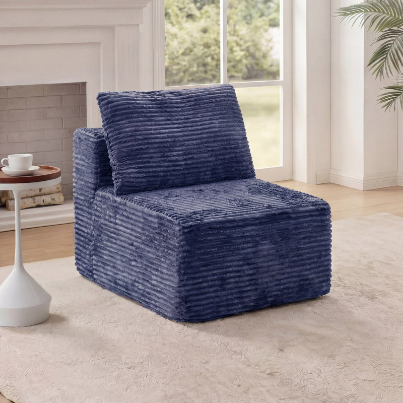 Fauteuil d'appoint rembourré en velours côtelé pour canapé modulaire Kapellen l 29,13 po, Bleu