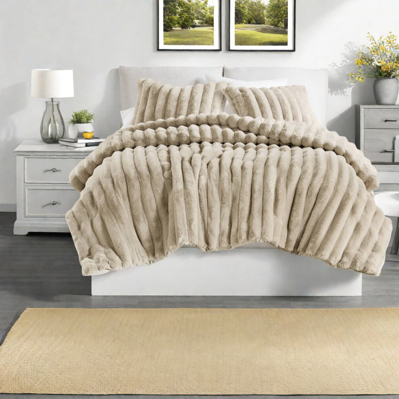 Ensemble de literie en fausse fourrure de qualité supérieure Ul ultrasoft, double / grand, finition velours douillet