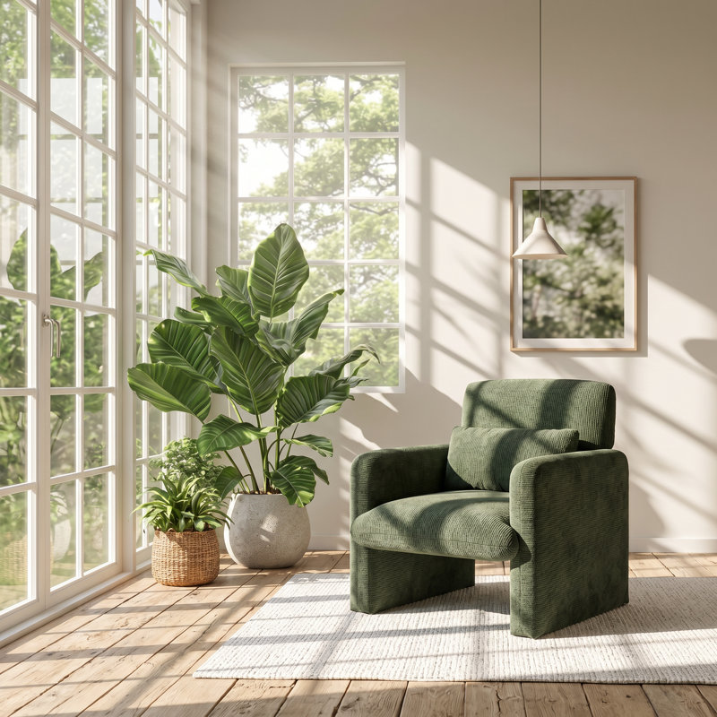 Fauteuil d'appoint sculpté en chenille l 25,2 po x P 28,74 po x H 19,69 po HDA Furniture, Vert