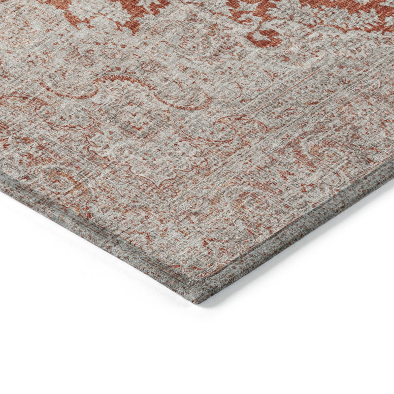 Tapis intérieur / extérieur oriental lavable 9 pi x 12 pi rouille et beige