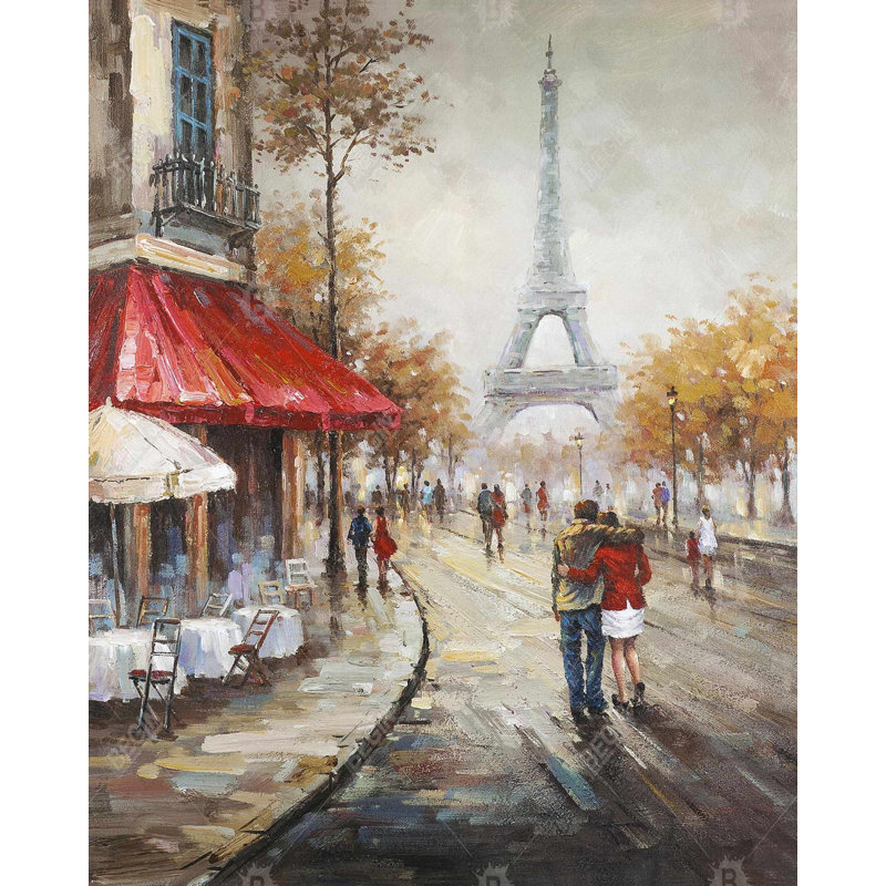 Couple marchant dans la rue de Paris, toile | Décoration romantique pour la maison