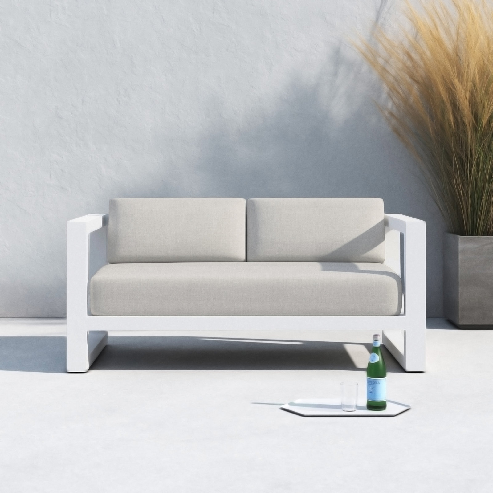 Camela 64.96'' Wide Straight Powder Coated Aluminum Loveseat with Sunbrella® Cushions, Cast Silver Sunbrella®