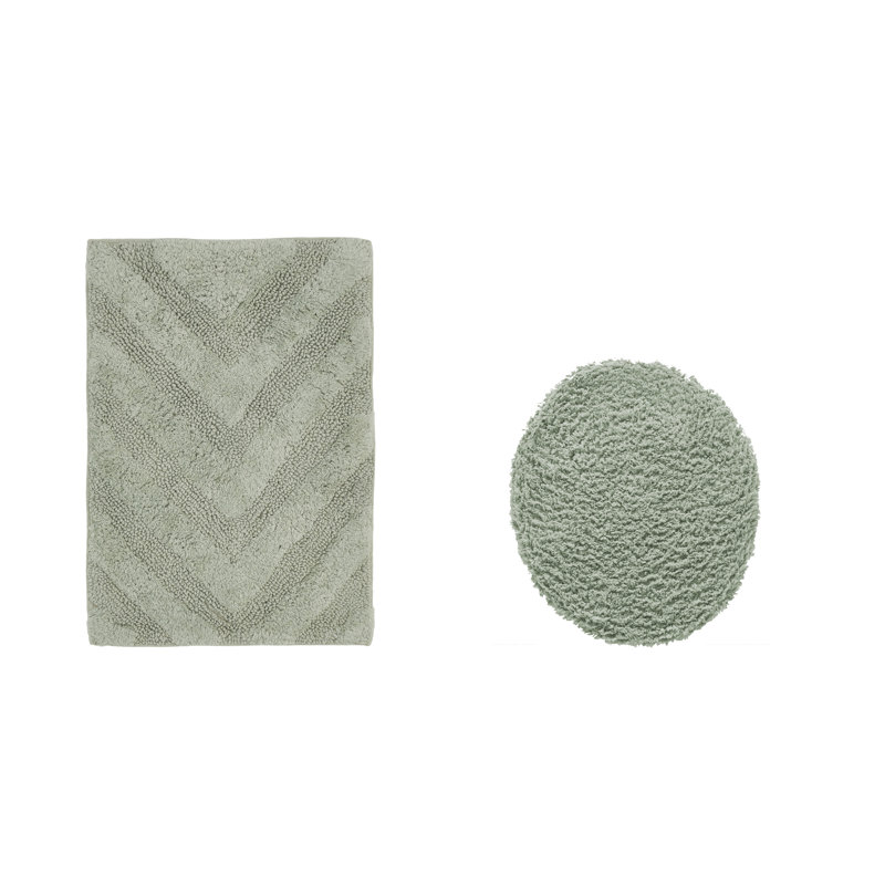 Annaclara Premium 100% Cotton 1990 GSM 2-Piece Tufted Chevron Bath Rug Set with Non-Slip Spray Latex Backing, OEKO-TEX® Certified, Super Absorbent and Machine Washable, Dark Sage