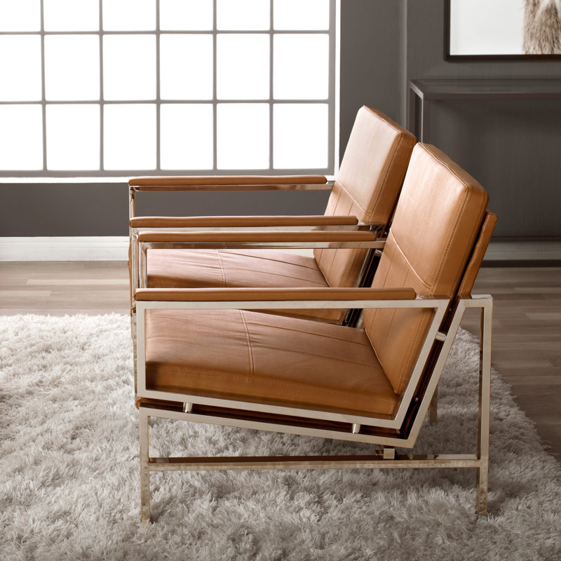 Fauteuil de 29,75 po de largeur Varnado, Similicuir brun, Chrome