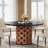 47-Inch Round Farmhouse Circle Kitchen Dining Room Table for 4-6 People Wood Rectangular Block Base