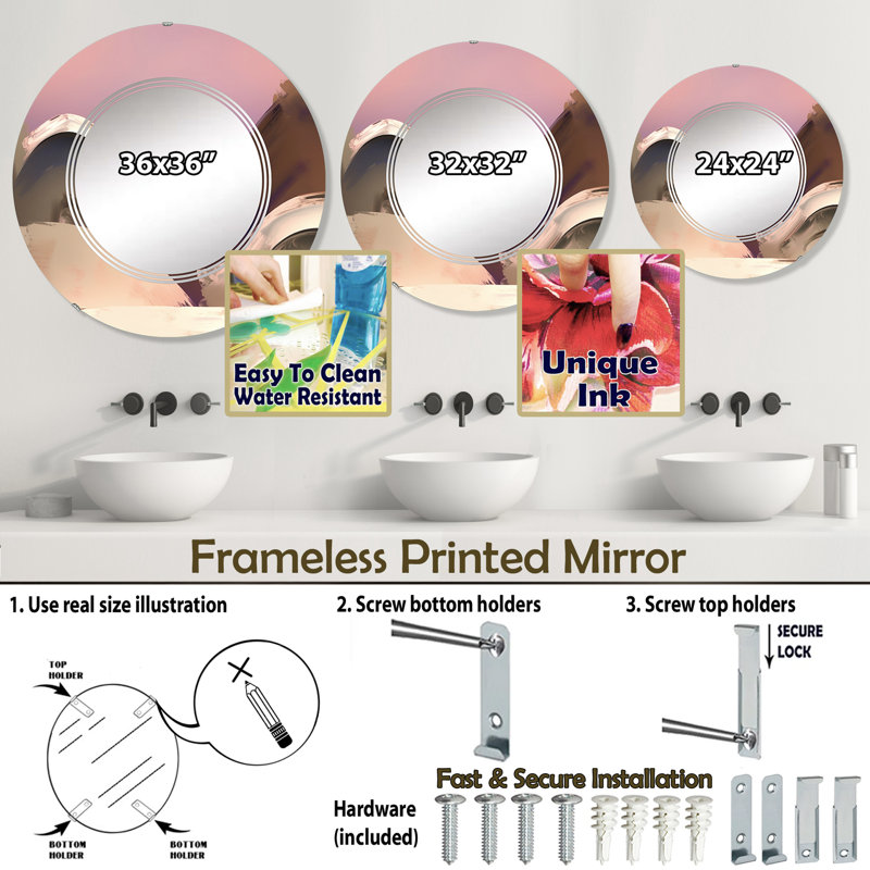 Fairoz - Miroir mural moderne rond, 24 po x 24 po