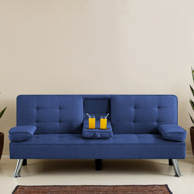 65" Wide Convertible Upholstered Reclining Sleeper Sofa with Cup Holder