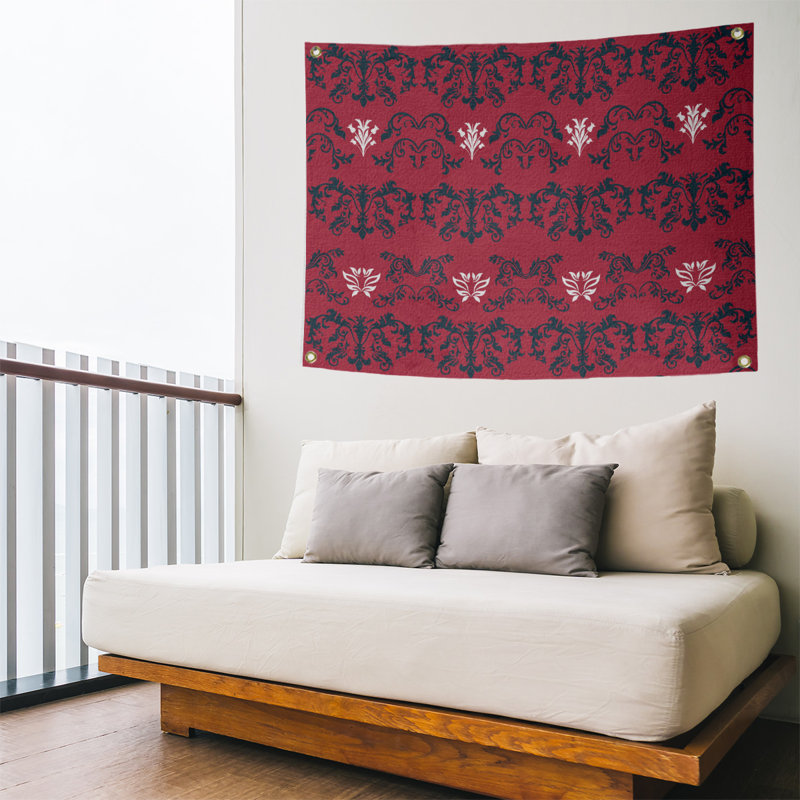 Tapisserie baroque en polyester polyester, Rouge / Noir / Blanc, H 50 po x l 59 po