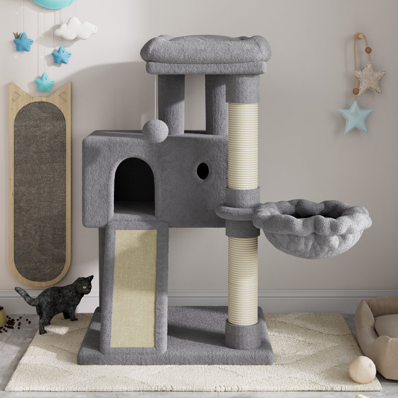 Gateshead 35.8'' H Cat Tree Condos and Scratching Posts Included, with Platform and Basket, Gray