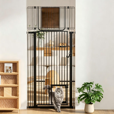 Barrière de sécurité pour animaux 55,1 po avec chat réglable, extension de 16,9 po de hauteur incluse, convient aux barrières de sécurité pour animaux à ouverture large de 29,5 à 37,4 po
