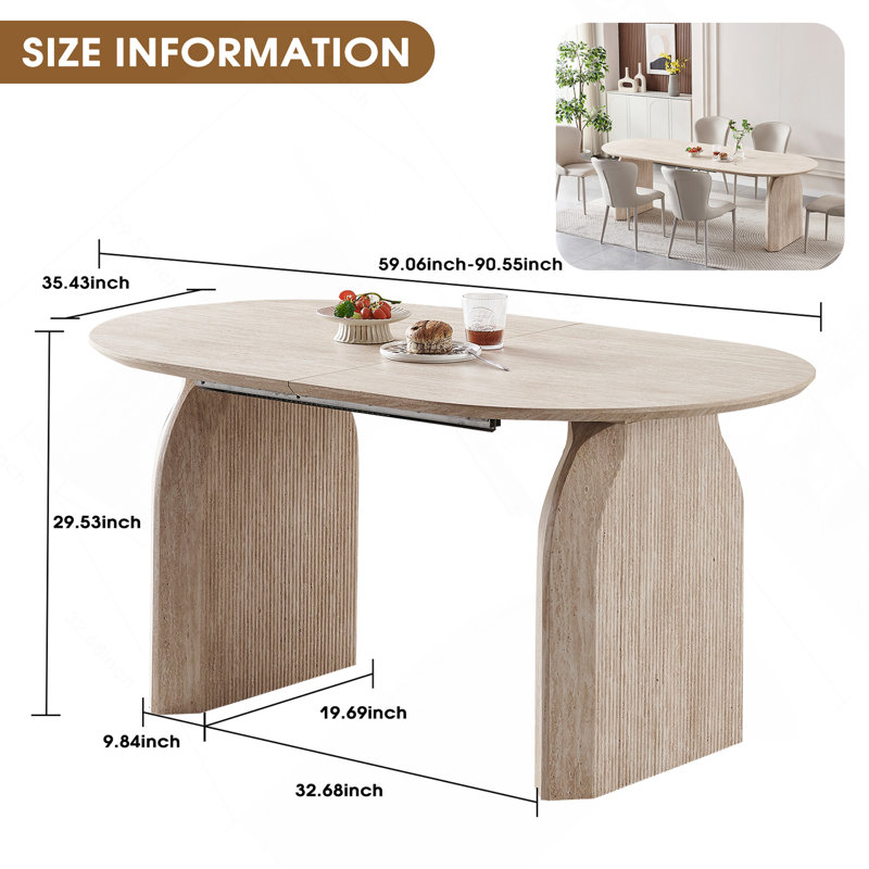 Table de salle à manger en bois extensible, table de cuisine ovale moderne avec un design à deux piliers élégant, parfait pour la salle à manger et le rassemblement, multifonctionnel et peu encombrant