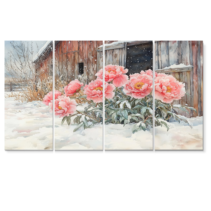 Bernard - par des pivoines - art mural traditionnel, H 32 po x l 64 po, 4
