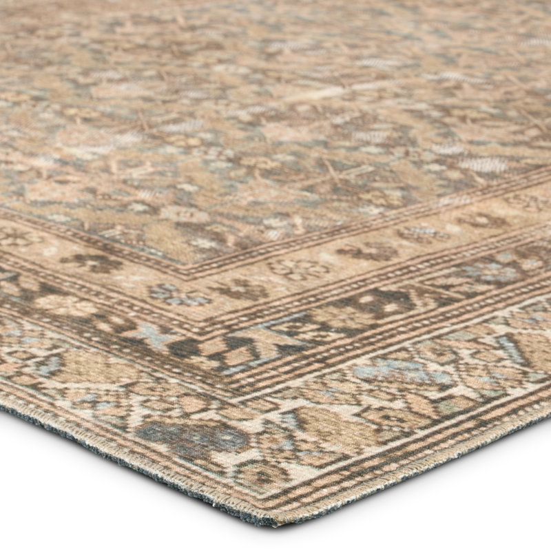 Vibe by Bungalow Rose Bhavesh Powerloomed Oriental Green Area Rug, Rectangle 4' x 6'