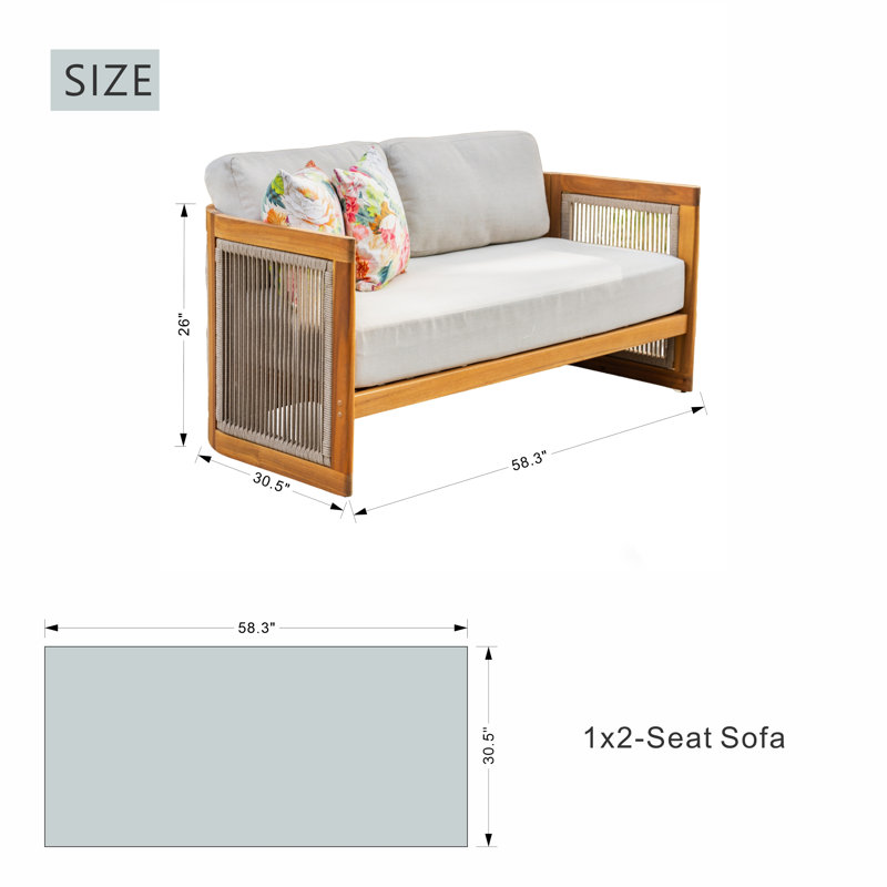 Causeuse d'extérieur en bois d'acacia avec coussins