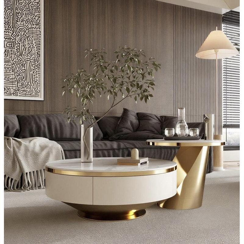 Ensemble de tables basses gigognes Danieka Modern Luxury, Blanc / Doré