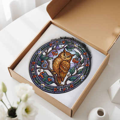Owl Stained Stained Glass Window Panel，7.8H