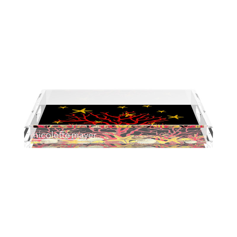 Coral Reef Acrylic Square Decorative Tray, Solid Black, 15"W x 15"D x 2"H